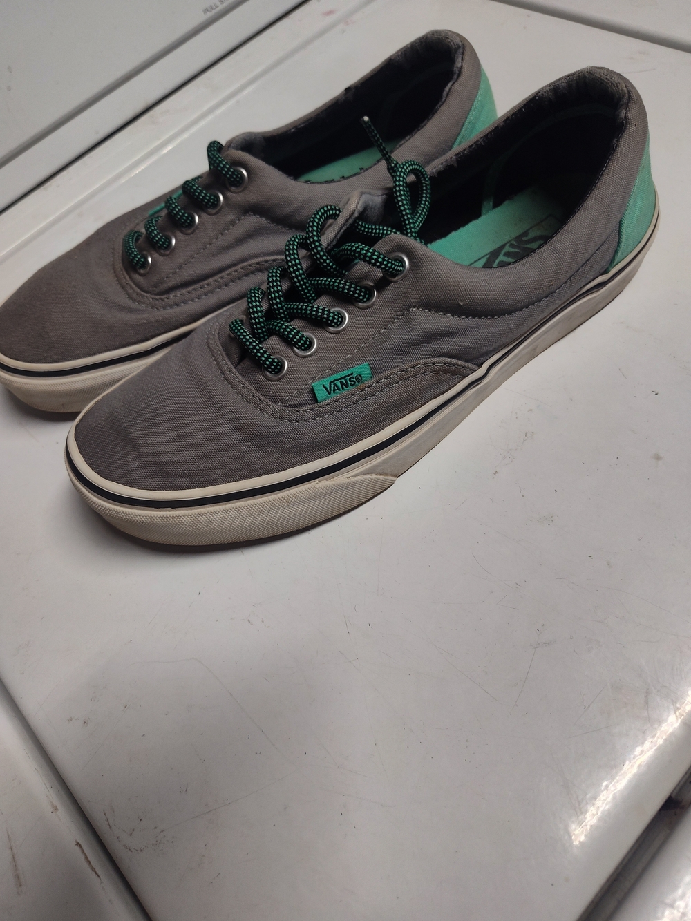Vans Low-Top Canvas Sneakers in Gray with Mint Accents